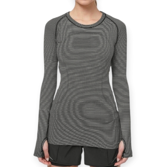Lululemon Swiftly Tech Long Sleeve White Black Stripe 4 - Picture 1 of 16